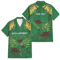 Personalised South Canterbury Anniversary Day Family Matching Summer Maxi Dress and Hawaiian Shirt Kiwi Kowhai Silver Fern Maori Pattern LT22 Dad's Shirt - Short Sleeve Green - Polynesian Pride