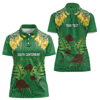 Personalised South Canterbury Anniversary Day Women Polo Shirt Kiwi Kowhai Silver Fern Maori Pattern LT22 - Polynesian Pride