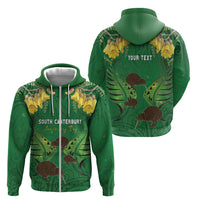 Personalised South Canterbury Anniversary Day Zip Hoodie Kiwi Kowhai Silver Fern Maori Pattern LT22 - Polynesian Pride
