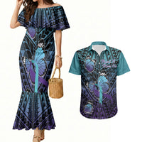 Personalised New Zealand Suicide Prevention Month Couples Matching Mermaid Dress and Hawaiian Shirt Maori Mauri Tu Mauri Ora Polynesian Pattern LT22 Teal - Polynesian Pride