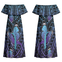 Personalised New Zealand Suicide Prevention Month Family Matching Off Shoulder Maxi Dress and Hawaiian Shirt Maori Mauri Tu Mauri Ora Polynesian Pattern LT22 Mom's Dress Teal - Polynesian Pride