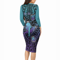 Personalised New Zealand Suicide Prevention Month Long Sleeve Bodycon Dress Maori Mauri Tu Mauri Ora Polynesian Pattern LT22 - Polynesian Pride