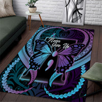 Polynesia Suicide Prevention Month Area Rug Semicolon Butterfly Never Give Up Polynesian Pattern LT22 Teal - Polynesian Pride