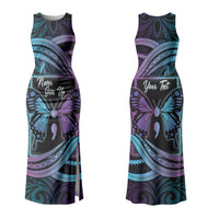 Personalised Polynesia Suicide Prevention Month Family Matching Tank Maxi Dress and Hawaiian Shirt Semicolon Butterfly Never Give Up Polynesian Pattern LT22 Mom's Dress Teal - Polynesian Pride