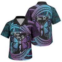 Personalised Polynesia Suicide Prevention Month Family Matching Tank Maxi Dress and Hawaiian Shirt Semicolon Butterfly Never Give Up Polynesian Pattern LT22 Son's Shirt Teal - Polynesian Pride