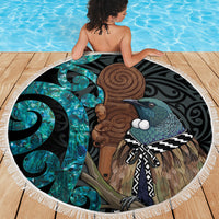 New Zealand Tui Bird Wahaika Beach Blanket Maori Weapon Paua Shell Koru Pattern LT22 - Polynesian Pride