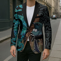 New Zealand Tui Bird Wahaika Blazer Maori Weapon Paua Shell Koru Pattern LT22 - Polynesian Pride