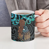 New Zealand Tui Bird Wahaika Ceramic Mug Maori Weapon Paua Shell Koru Pattern LT22 - Polynesian Pride