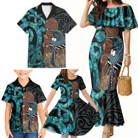 New Zealand Tui Bird Wahaika Family Matching Mermaid Dress and Hawaiian Shirt Maori Weapon Paua Shell Koru Pattern LT22 - Polynesian Pride