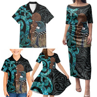 New Zealand Tui Bird Wahaika Family Matching Puletasi and Hawaiian Shirt Maori Weapon Paua Shell Koru Pattern LT22 - Polynesian Pride