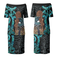 New Zealand Tui Bird Wahaika Family Matching Puletasi and Hawaiian Shirt Maori Weapon Paua Shell Koru Pattern LT22 Mom's Dress Black - Polynesian Pride