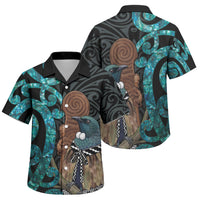 New Zealand Tui Bird Wahaika Family Matching Puletasi and Hawaiian Shirt Maori Weapon Paua Shell Koru Pattern LT22 Son's Shirt Black - Polynesian Pride