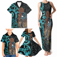 New Zealand Tui Bird Wahaika Family Matching Tank Maxi Dress and Hawaiian Shirt Maori Weapon Paua Shell Koru Pattern LT22 - Polynesian Pride