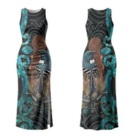 New Zealand Tui Bird Wahaika Family Matching Tank Maxi Dress and Hawaiian Shirt Maori Weapon Paua Shell Koru Pattern LT22 Mom's Dress Black - Polynesian Pride