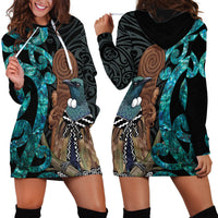 New Zealand Tui Bird Wahaika Hoodie Dress Maori Weapon Paua Shell Koru Pattern LT22 - Polynesian Pride