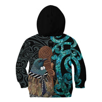 New Zealand Tui Bird Wahaika Kid Hoodie Maori Weapon Paua Shell Koru Pattern LT22 - Polynesian Pride