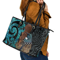 New Zealand Tui Bird Wahaika Leather Tote Bag Maori Weapon Paua Shell Koru Pattern LT22 - Polynesian Pride