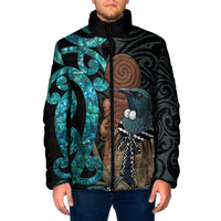 New Zealand Tui Bird Wahaika Padded Jacket Maori Weapon Paua Shell Koru Pattern LT22 Men Black - Polynesian Pride