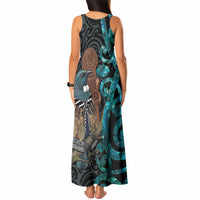 New Zealand Tui Bird Wahaika Tank Maxi Dress Maori Weapon Paua Shell Koru Pattern LT22 - Polynesian Pride