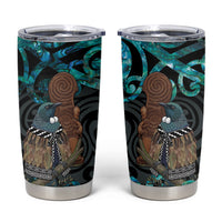 New Zealand Tui Bird Wahaika Tumbler Cup Maori Weapon Paua Shell Koru Pattern LT22 Black - Polynesian Pride
