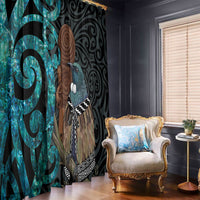New Zealand Tui Bird Wahaika Window Curtain Maori Weapon Paua Shell Koru Pattern LT22 - Polynesian Pride