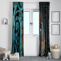 New Zealand Tui Bird Wahaika Window Curtain Maori Weapon Paua Shell Koru Pattern LT22 - Polynesian Pride