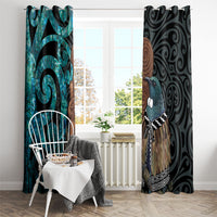 New Zealand Tui Bird Wahaika Window Curtain Maori Weapon Paua Shell Koru Pattern LT22 - Polynesian Pride