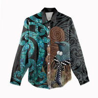 New Zealand Tui Bird Wahaika Women Casual Shirt Maori Weapon Paua Shell Koru Pattern LT22 - Polynesian Pride