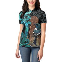 New Zealand Tui Bird Wahaika Women Polo Shirt Maori Weapon Paua Shell Koru Pattern LT22 - Polynesian Pride