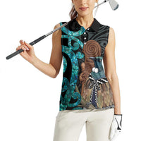 New Zealand Tui Bird Wahaika Women Sleeveless Polo Shirt Maori Weapon Paua Shell Koru Pattern LT22 - Polynesian Pride