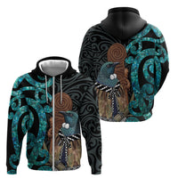 New Zealand Tui Bird Wahaika Zip Hoodie Maori Weapon Paua Shell Koru Pattern LT22 - Polynesian Pride