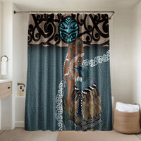 New Zealand Tui Bird Maripi Bathroom Set Maori Weapon Kowhaiwhai Pattern LT22 Shower Curtain Only Slate Blue - Polynesian Pride