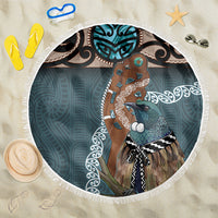 New Zealand Tui Bird Maripi Beach Blanket Maori Weapon Kowhaiwhai Pattern LT22 One Size 150cm Slate Blue - Polynesian Pride