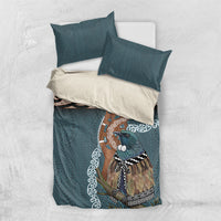 New Zealand Tui Bird Maripi Bedding Set Maori Weapon Kowhaiwhai Pattern LT22 US Twin 172cm x 218cm Slate Blue - Polynesian Pride