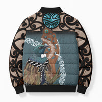 New Zealand Tui Bird Maripi Bomber Puffer Jacket Maori Weapon Kowhaiwhai Pattern LT22 - Polynesian Pride