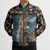 New Zealand Tui Bird Maripi Bomber Puffer Jacket Maori Weapon Kowhaiwhai Pattern LT22 - Polynesian Pride