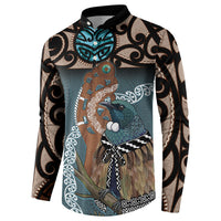 New Zealand Tui Bird Maripi Button Sweatshirt Maori Weapon Kowhaiwhai Pattern LT22 - Polynesian Pride