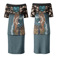New Zealand Tui Bird Maripi Couples Matching Puletasi and Hawaiian Shirt Maori Weapon Kowhaiwhai Pattern LT22 - Polynesian Pride