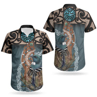 New Zealand Tui Bird Maripi Couples Matching Short Sleeve Bodycon Dress and Hawaiian Shirt Maori Weapon Kowhaiwhai Pattern LT22 - Polynesian Pride