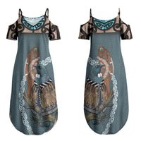 New Zealand Tui Bird Maripi Couples Matching Summer Maxi Dress and Long Sleeve Button Shirt Maori Weapon Kowhaiwhai Pattern LT22 - Polynesian Pride