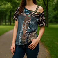 New Zealand Tui Bird Maripi Cross Shoulder Shirt Maori Weapon Kowhaiwhai Pattern LT22 - Polynesian Pride