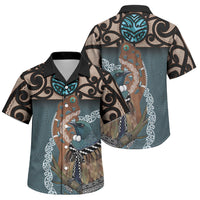 New Zealand Tui Bird Maripi Family Matching Long Sleeve Bodycon Dress and Hawaiian Shirt Maori Weapon Kowhaiwhai Pattern LT22 Son's Shirt Slate Blue - Polynesian Pride