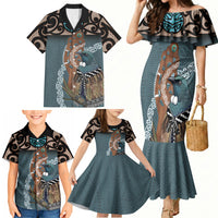 New Zealand Tui Bird Maripi Family Matching Mermaid Dress and Hawaiian Shirt Maori Weapon Kowhaiwhai Pattern LT22 - Polynesian Pride
