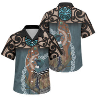 New Zealand Tui Bird Maripi Family Matching Off Shoulder Short Dress and Hawaiian Shirt Maori Weapon Kowhaiwhai Pattern LT22 Son's Shirt Slate Blue - Polynesian Pride