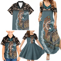 New Zealand Tui Bird Maripi Family Matching Summer Maxi Dress and Hawaiian Shirt Maori Weapon Kowhaiwhai Pattern LT22 - Polynesian Pride