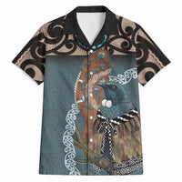 New Zealand Tui Bird Maripi Hawaiian Shirt Maori Weapon Kowhaiwhai Pattern LT22 Slate Blue - Polynesian Pride