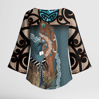 New Zealand Tui Bird Maripi Kimono Sleeve Blouse Maori Weapon Kowhaiwhai Pattern LT22 - Polynesian Pride