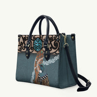 New Zealand Tui Bird Maripi Leather Bag Maori Weapon Kowhaiwhai Pattern LT22 Slate Blue - Polynesian Pride