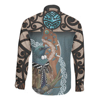 New Zealand Tui Bird Maripi Long Sleeve Button Shirt Maori Weapon Kowhaiwhai Pattern LT22 - Polynesian Pride
