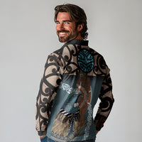 New Zealand Tui Bird Maripi Long Sleeve Polo Shirt Maori Weapon Kowhaiwhai Pattern LT22 - Polynesian Pride
